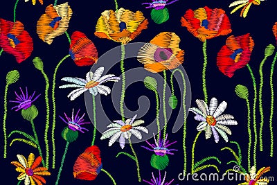 Blooming summer wildflowers. Vector Illustration