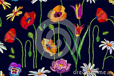 Blooming summer wildflowers. Vector Illustration