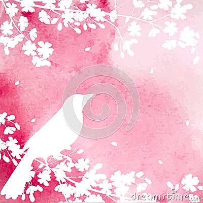 Blooming tree and birds Vector Illustration