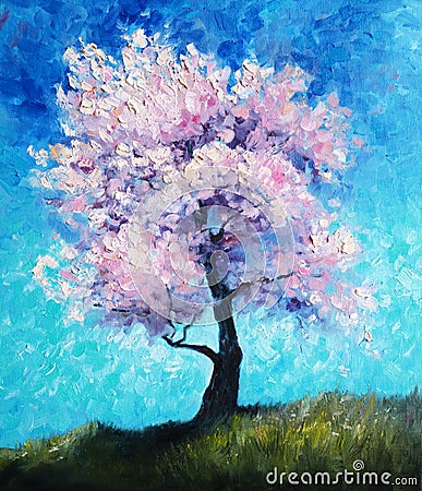 Blooming Tree - Oil Painting On Canvas Stock Photo