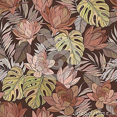 Blossom Brown seamless pattern. Lily flowers Vector Illustration