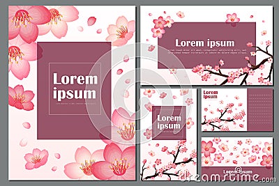 Blossom cherry greeting cards Vector Illustration