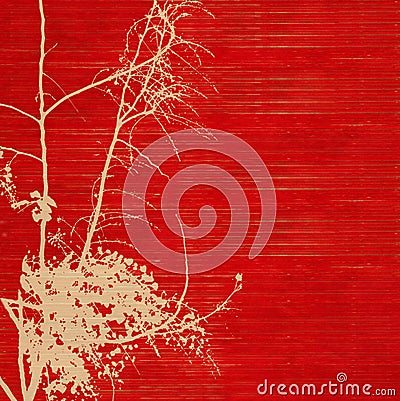 Blossom silhouette on red ribbed handmade paper Stock Photo