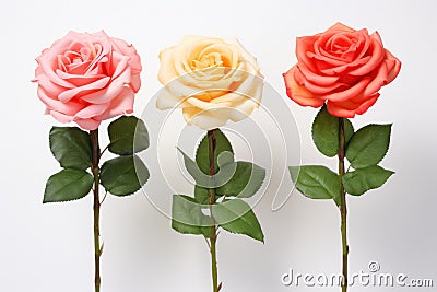 Blossoming Beauty: Rose Flower's Stages Unfold in a Dance of Elegance on White Stock Photo