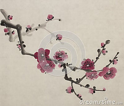 Blossoming branch of plum Stock Photo