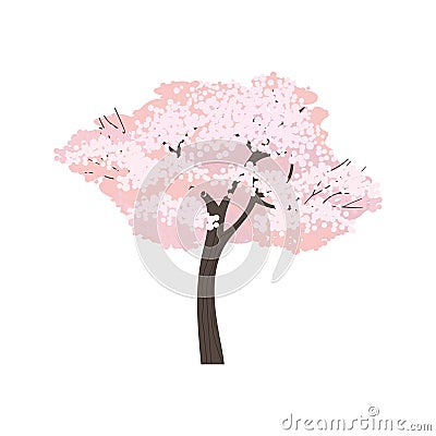 Blossoming cherry tree isolated on white Cartoon Illustration