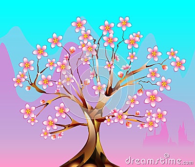 Blossoming fabulous tree Vector Illustration