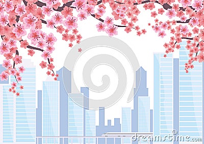 Blossoming Oriental cherry background Vector Illustration