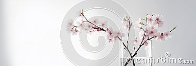 Blossoming Spring: Cherry Blossom Vase with Writing Space for Elegant Business Card Mockup and Mother's Day Postcard, generative Stock Photo