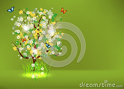 Blossoming Spring Tree Vector Illustration