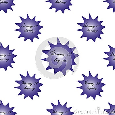 Blot seamless pattern with the inscription February 29 leap day. Violet spot with black text on an isolated background. Vector. Vector Illustration