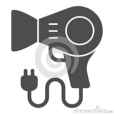 Blow drier solid icon, makeup routine concept, hair drier sign on white background, hairdrier icon in glyph style for Vector Illustration