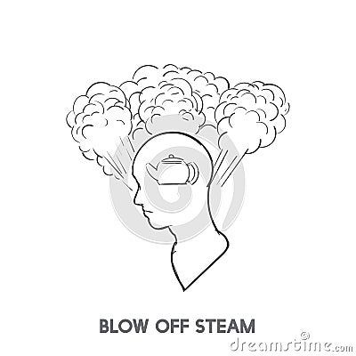 Blow off steam idiom illustration from head Cartoon Illustration