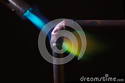 Blow Torch Flame and Copper Pipe Stock Photo