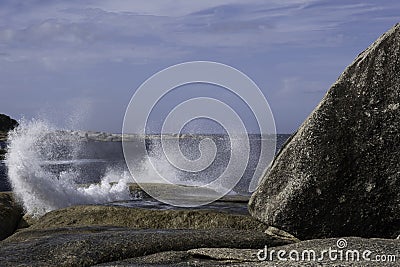 Blowhole at Bicheno erupting water in Tasmania, Australia Stock Photo