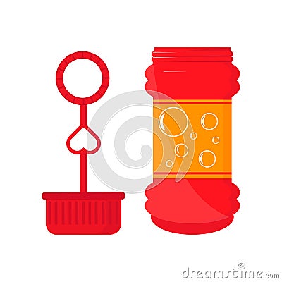 Blowing bubbles soap wand bottle Vector Illustration