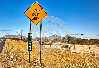 Blowing Dust Sign on Interstate in Arizona Stock Photo