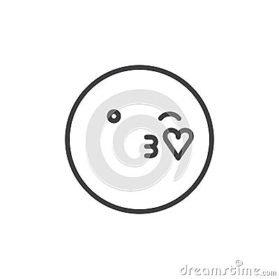 Blowing kiss face emoticon line icon Vector Illustration