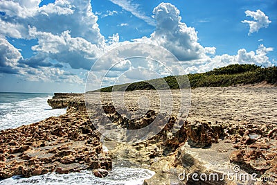 Blowing Rocks Beach & Blue Skies Hobe Sound Florida Stock Photo