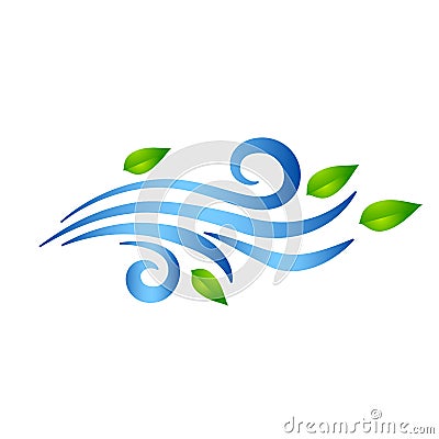 Blowing wind with flying leaves icon. Vector Vector Illustration