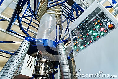 Blown film extrusion plastic bag making machine Stock Photo