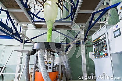 Blown film extrusion plastic bag making machine Stock Photo