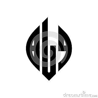 BLQ circle letter logo design with circle and ellipse shape. BLQ ellipse letters with typographic style. The three initials form a Vector Illustration