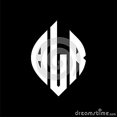 BLR circle letter logo design with circle and ellipse shape. BLR ellipse letters with typographic style. The three initials form a Vector Illustration