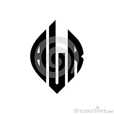 BLR circle letter logo design with circle and ellipse shape. BLR ellipse letters with typographic style. The three initials form a Vector Illustration
