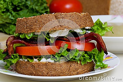 BLT Sandwich with soup Stock Photo