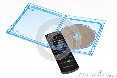 Blu-ray disc with remote control Stock Photo