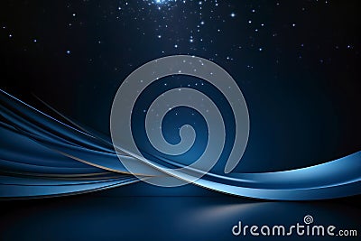 Blue Abstact wave on dark background. Festive, Elegant and Luxury light lines with shine particles Stock Photo