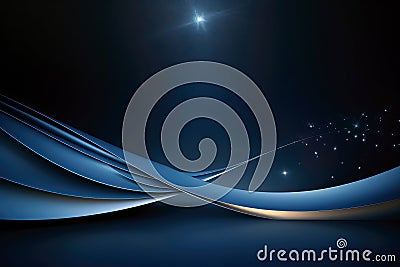 Blue Abstact wave on dark background. Festive, Elegant and Luxury light lines with shine particles Stock Photo