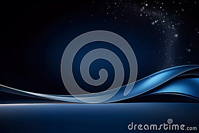 Blue Abstact wave on dark background. Festive, Elegant and Luxury light lines with shine particles Stock Photo