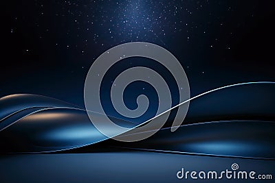 Blue Abstact wave on winter dark background. Festive, Elegant and Luxury light lines with shine particles Stock Photo