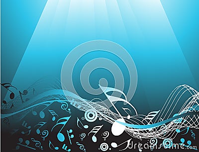 Blue abstract background with music notes Vector Illustration