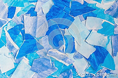Blue abstract background from torn pieces of paper. Paper collage. Template for graphic design, wallpaper, covers and wrapping Stock Photo