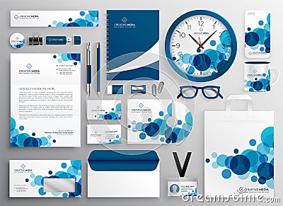 Blue abstract business stationery set Vector Illustration