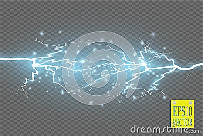 Blue abstract energy shock explosion special light effect with spark. Vector glow power lightning cluster. Electric Vector Illustration
