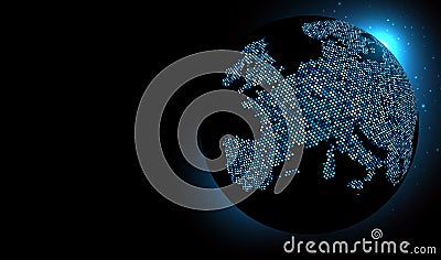 Blue abstract Europe silhouette on black. Vector Illustration