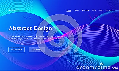 Blue Abstract Geometric Frequency Wave Shape Landing Page Background. Futuristic Digital Motion Pattern. Creative Neon Vector Illustration