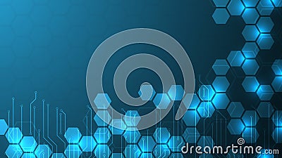 blue abstract hexagon with circuit technology background,futuristic hexagon tech background,cyberspace technology background,techn Vector Illustration