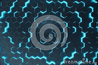 Blue abstract hexagonal glowing background, futuristic concept. 3d rendering Stock Photo