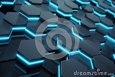 Blue abstract hexagonal glowing background, futuristic concept. 3d rendering Stock Photo