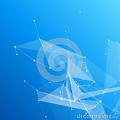 Blue Abstract Mesh Background with Circles, Lines Vector Illustration