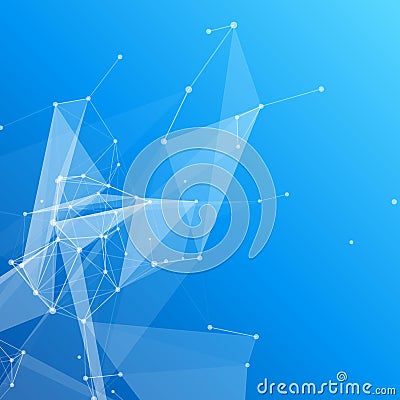 Blue Abstract Mesh Background with Circles, Lines Vector Illustration