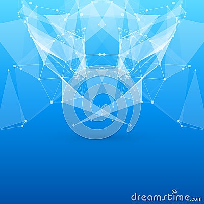 Blue Abstract Mesh Background with Circles, Lines Vector Illustration