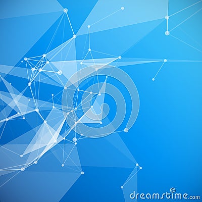 Blue Abstract Mesh Background with Circles, Lines Vector Illustration