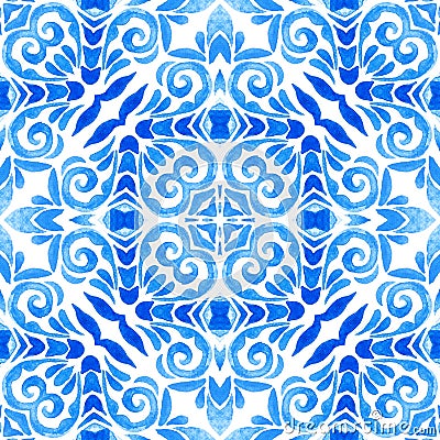 Blue Abstract seamless ornamental watercolor paint pattern for fabric Stock Photo