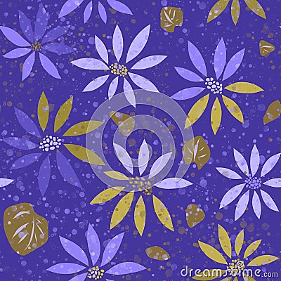 Blue abstract seamless pattern of colorful flowers . Stock Photo